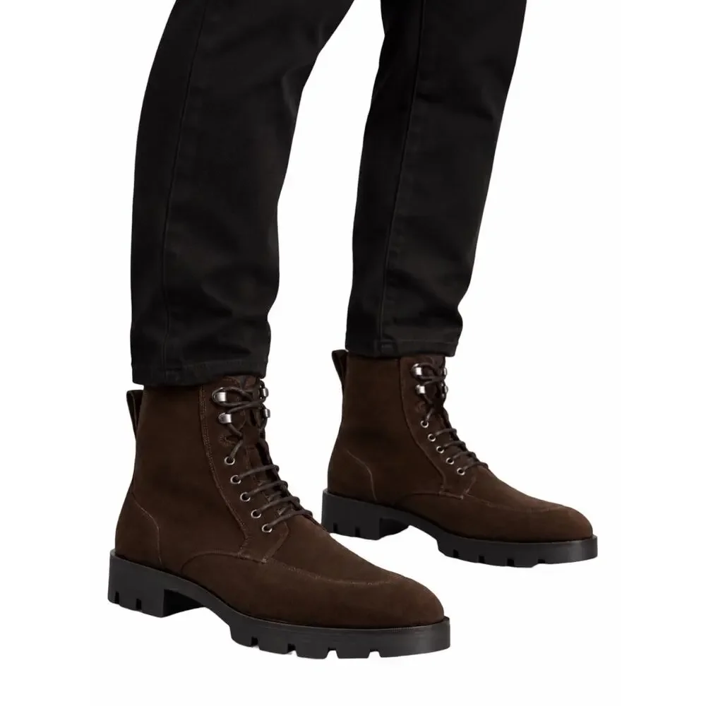 Christian Louboutin Caracolo Lion Suede Lace Up Boots Cafe Brown Size 44